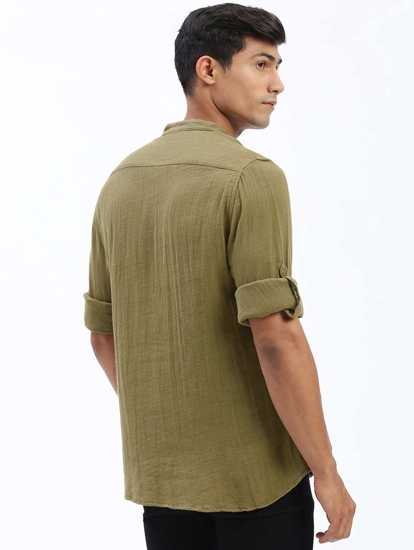 men mandarin neck solid short kurta - 21597440 -  Standard Image - 3