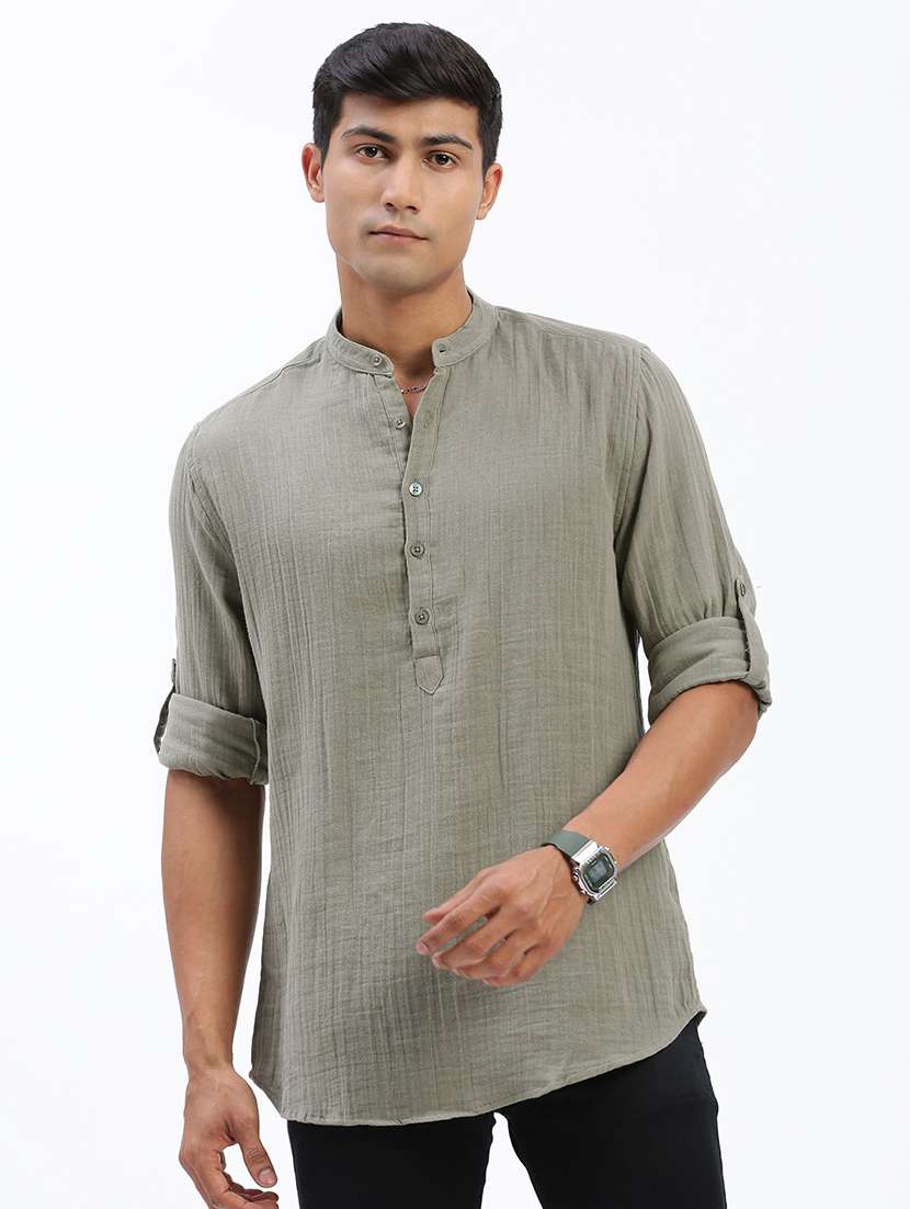 men mandarin neck solid short kurta