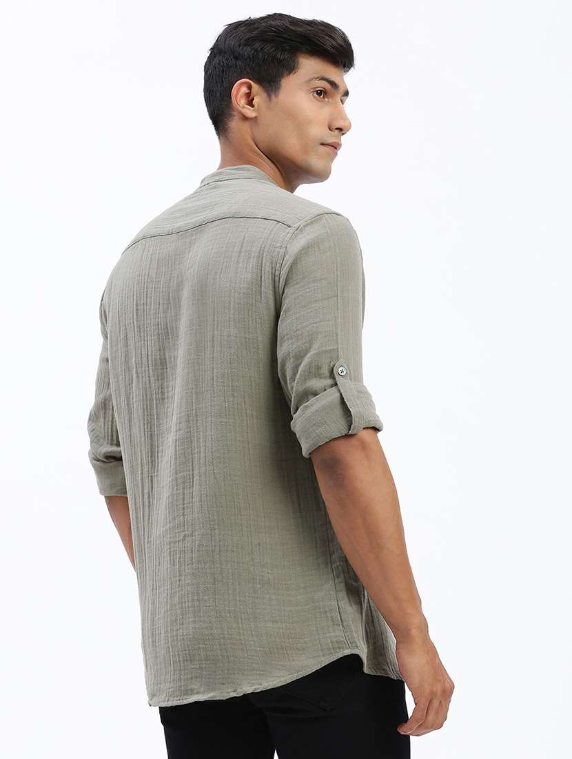 men mandarin neck solid short kurta - 21597441 -  Standard Image - 3