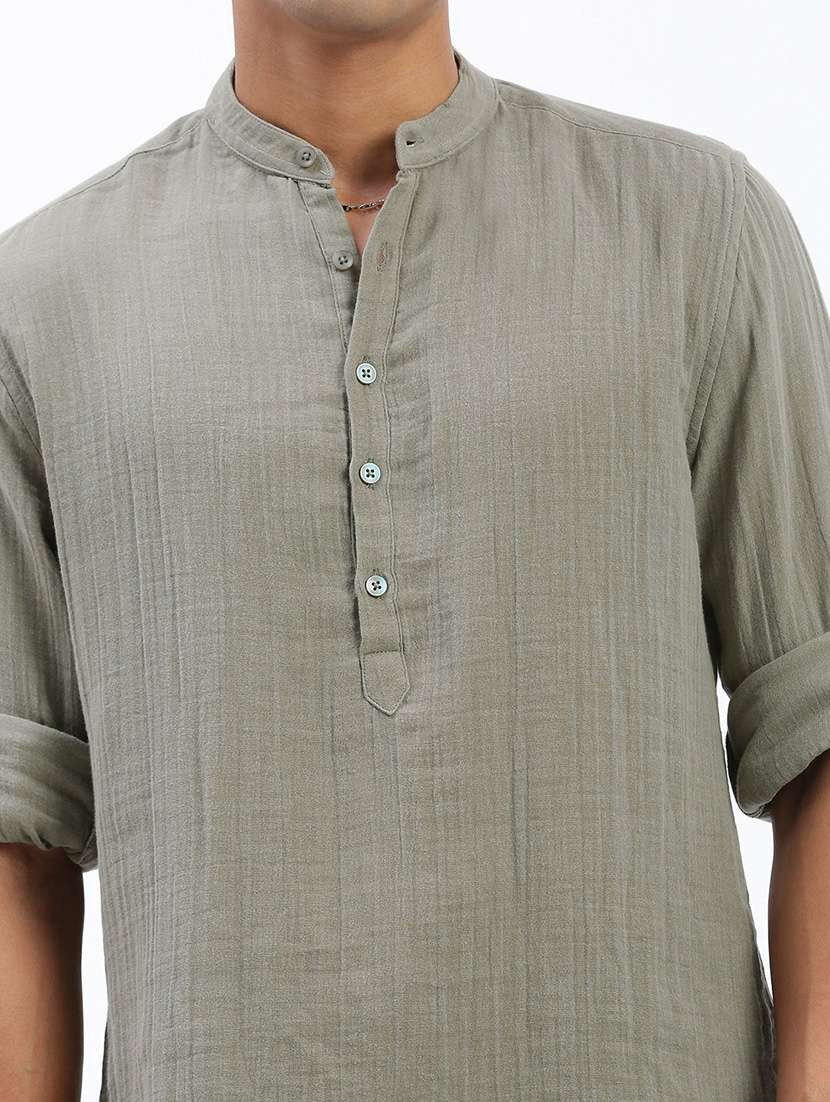 men mandarin neck solid short kurta - 21597441 -  Standard Image - 5