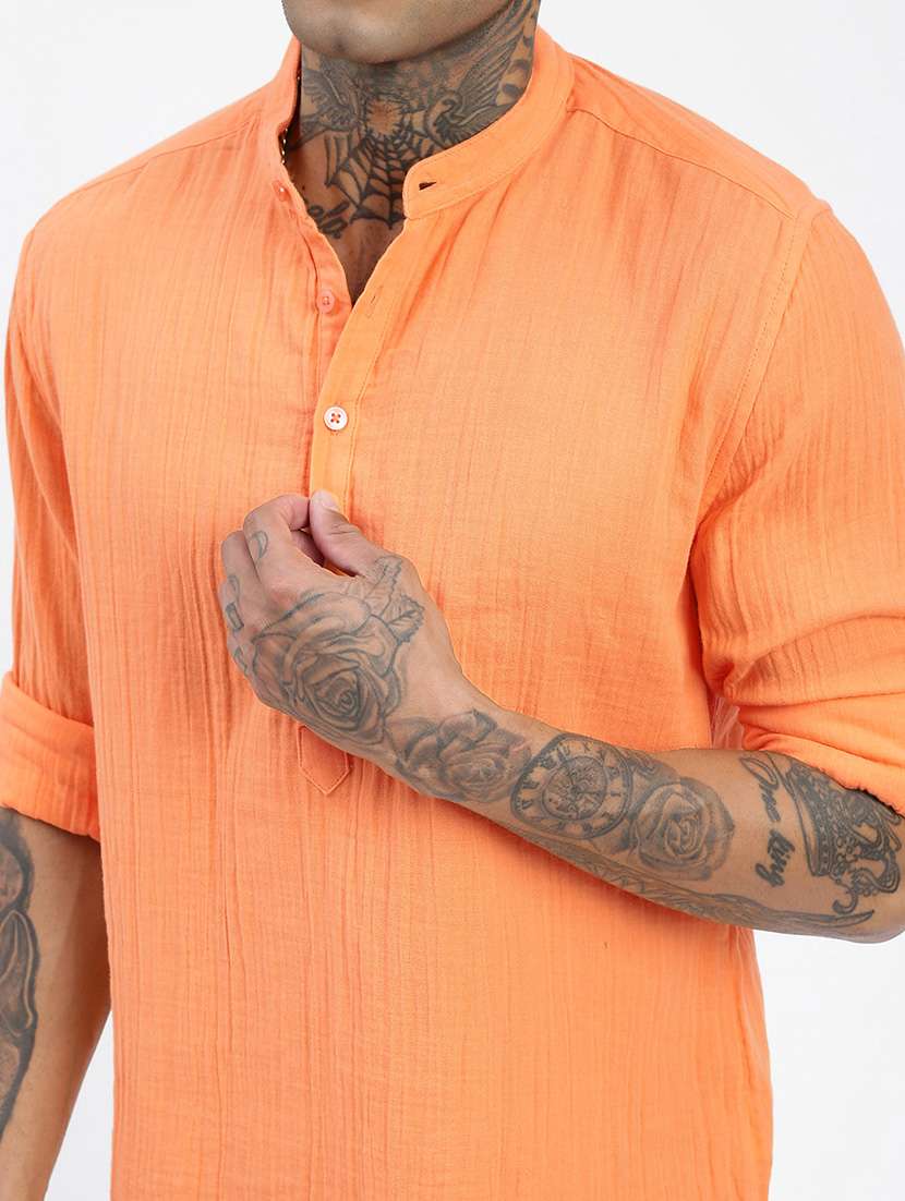 men mandarin neck solid short kurta - 21597444 -  Standard Image - 5