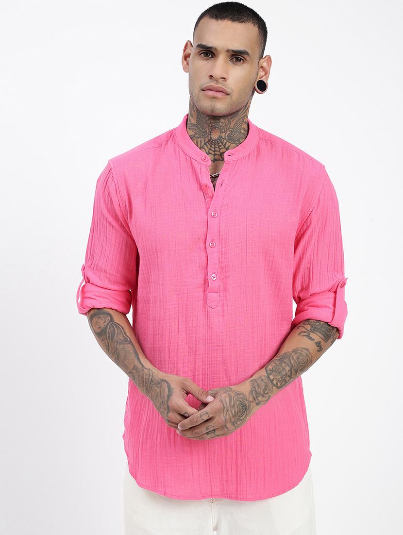 men mandarin neck solid short kurta - 21597445 -  Zoom Image - 0