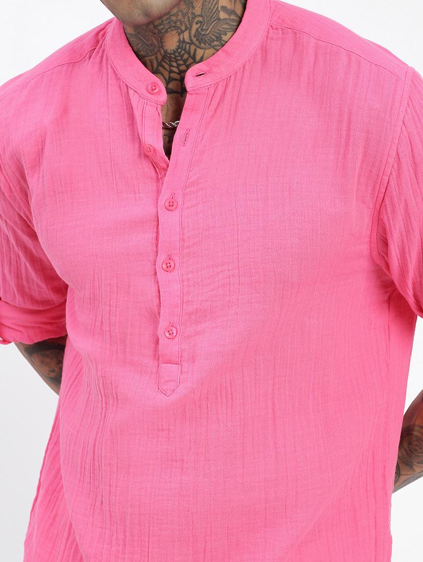 men mandarin neck solid short kurta - 21597445 - Standard Image - 5