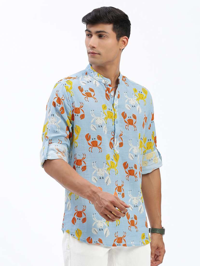 men mandarin neck printed short kurta - 21597446 -  Zoom Image - 0