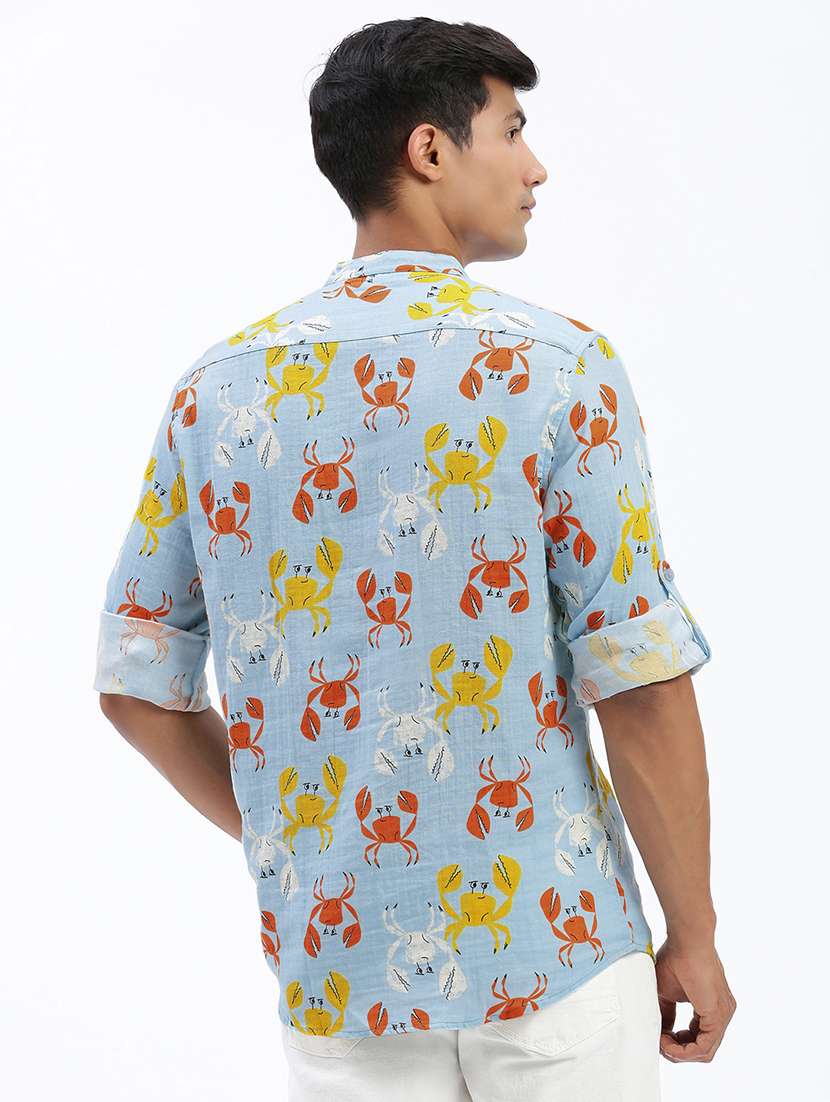 men mandarin neck printed short kurta - 21597446 -  Standard Image - 3