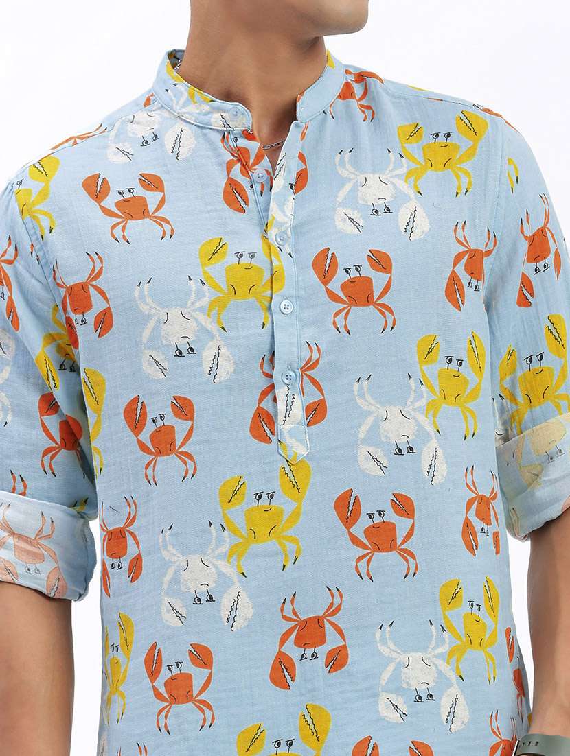 men mandarin neck printed short kurta - 21597446 -  Standard Image - 5