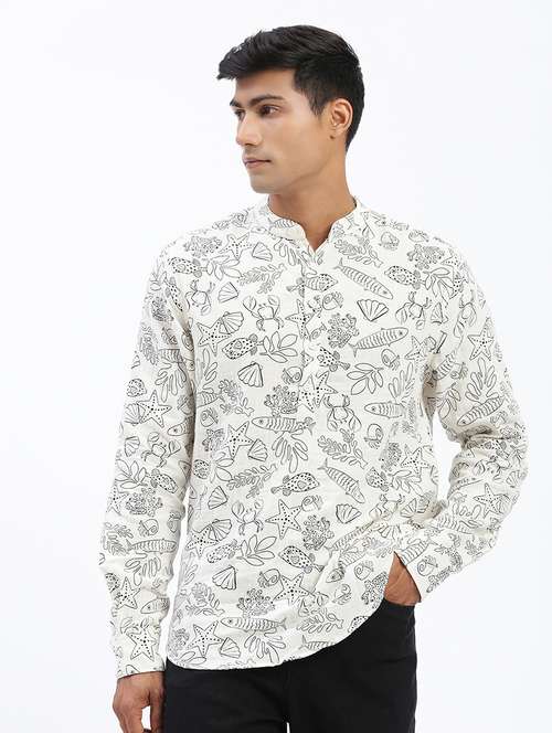 men mandarin neck printed short kurta - 21597447 -  Standard Image - 0