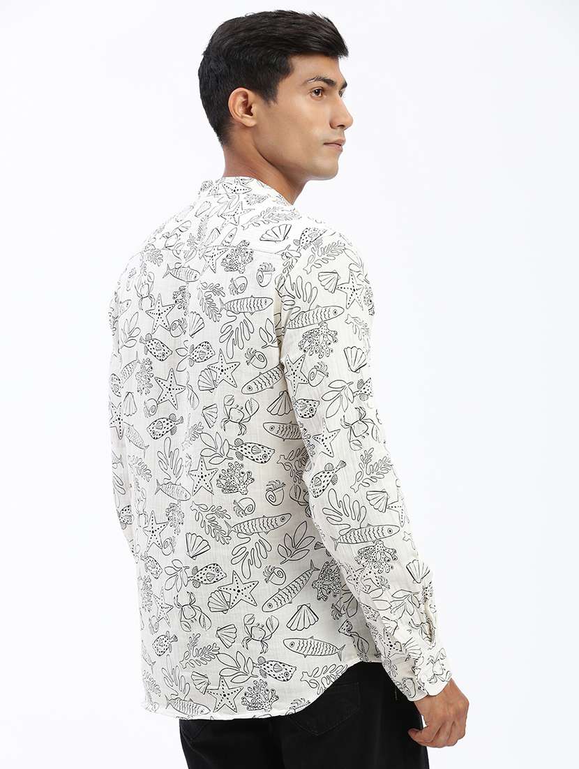 men mandarin neck printed short kurta - 21597447 -  Standard Image - 3