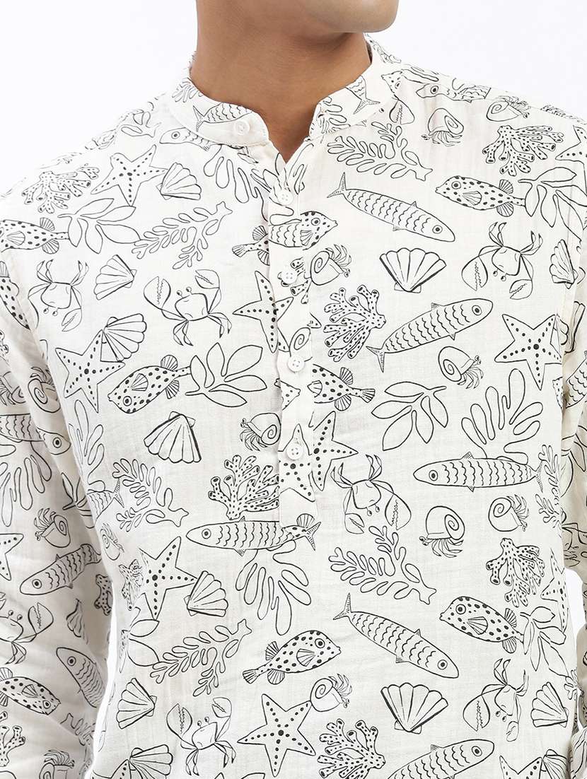men mandarin neck printed short kurta - 21597447 -  Standard Image - 5