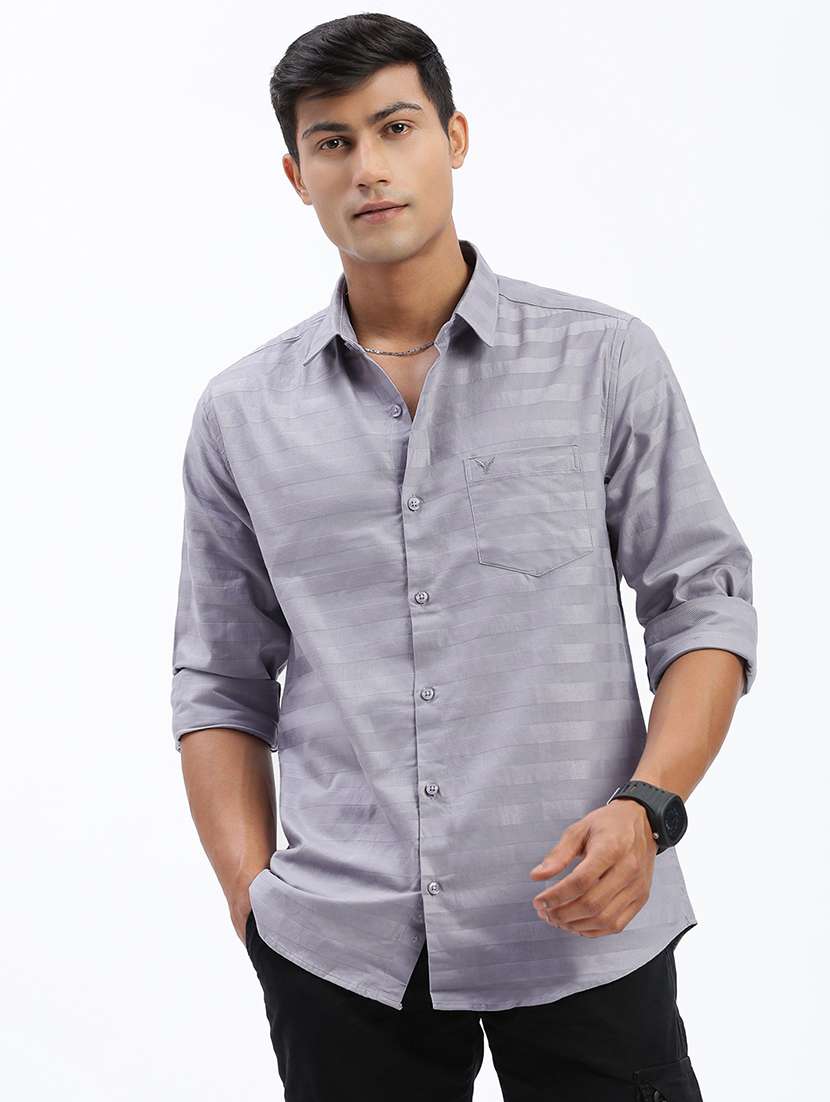 men long sleeves solid casual shirt - 21597461 -  Zoom Image - 0