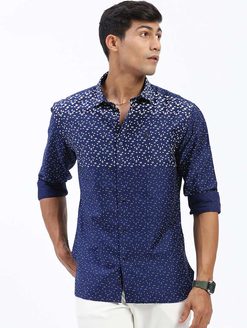 men long sleeves printed casual shirt