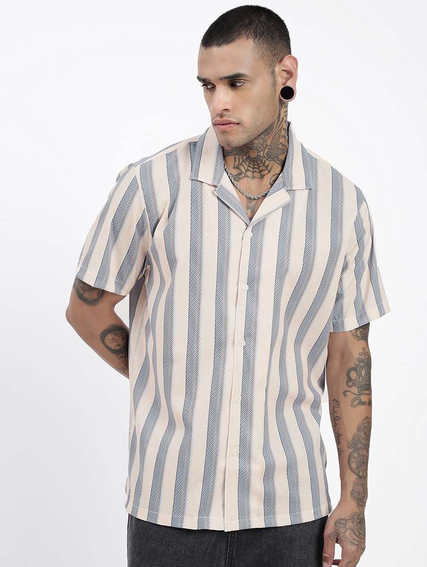 men short sleeves striped casual shirt