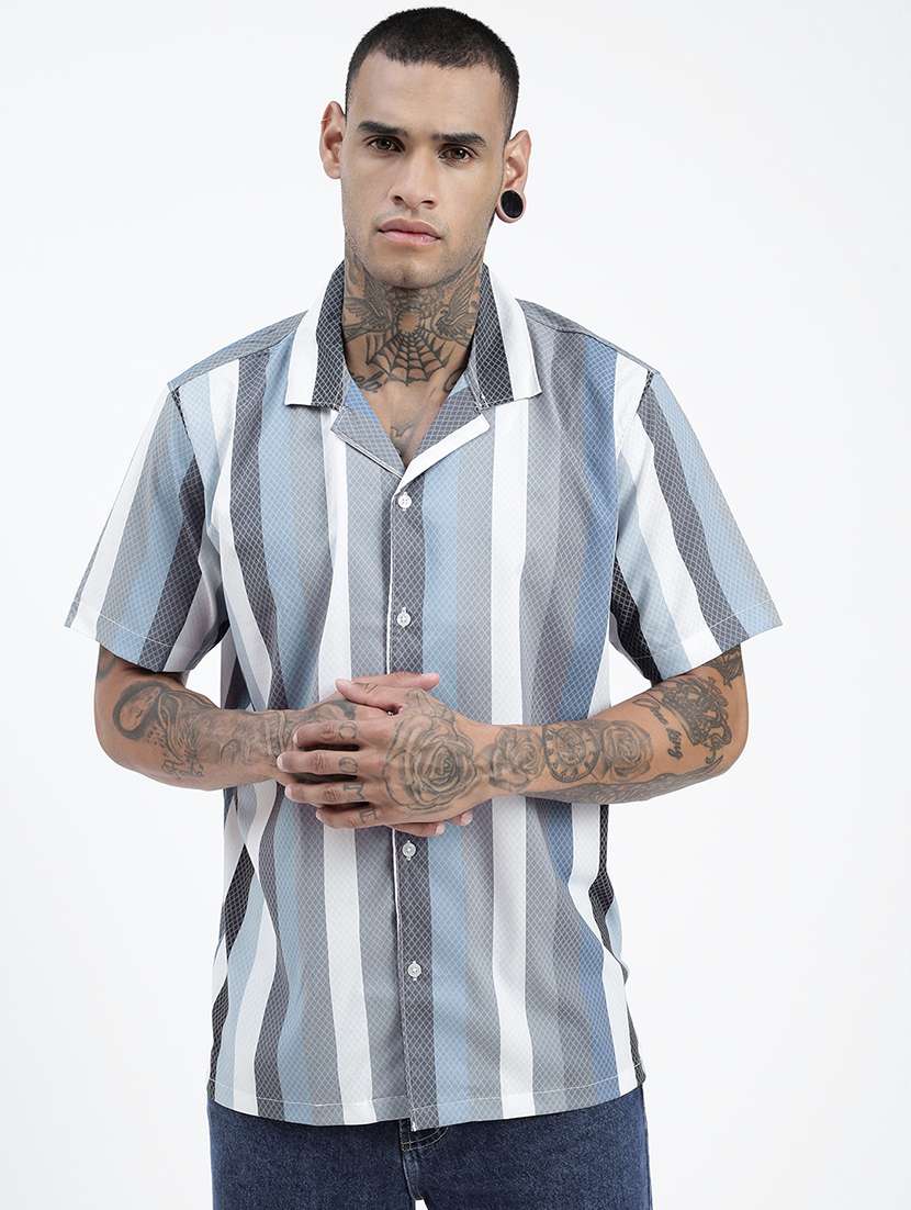 men short sleeves striped casual shirt