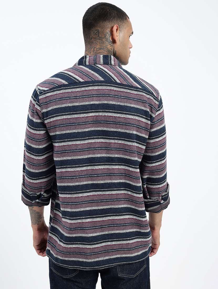 men long sleeves striped casual shirt - 21597502 -  Standard Image - 3
