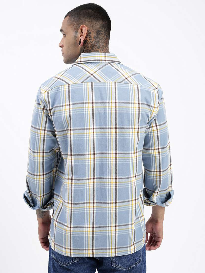men long sleeves checkered casual shirt - 21597503 -  Standard Image - 3