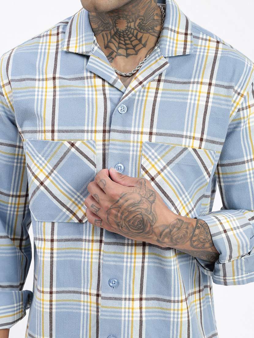 men long sleeves checkered casual shirt - 21597503 -  Standard Image - 5