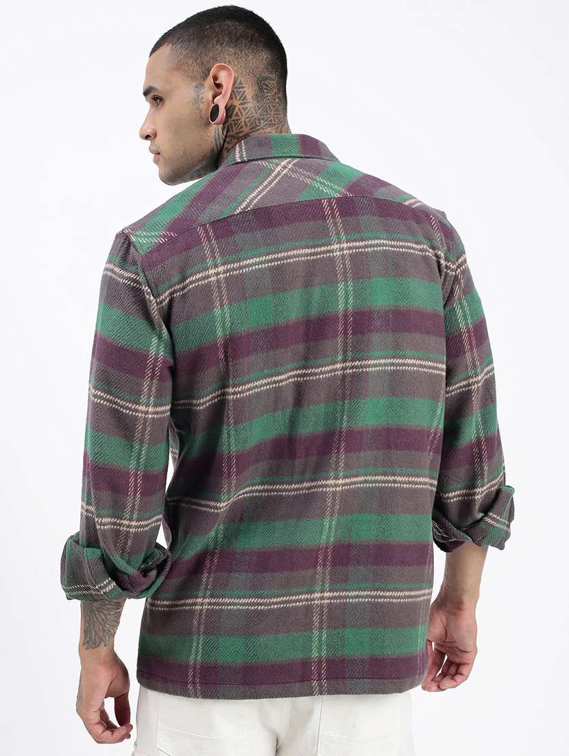 men long sleeves checkered casual shirt - 21597504 -  Standard Image - 3