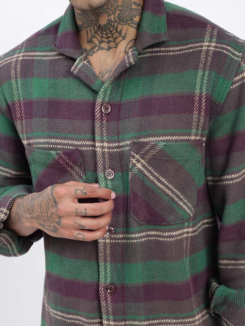 men long sleeves checkered casual shirt - 21597504 -  Standard Image - 5