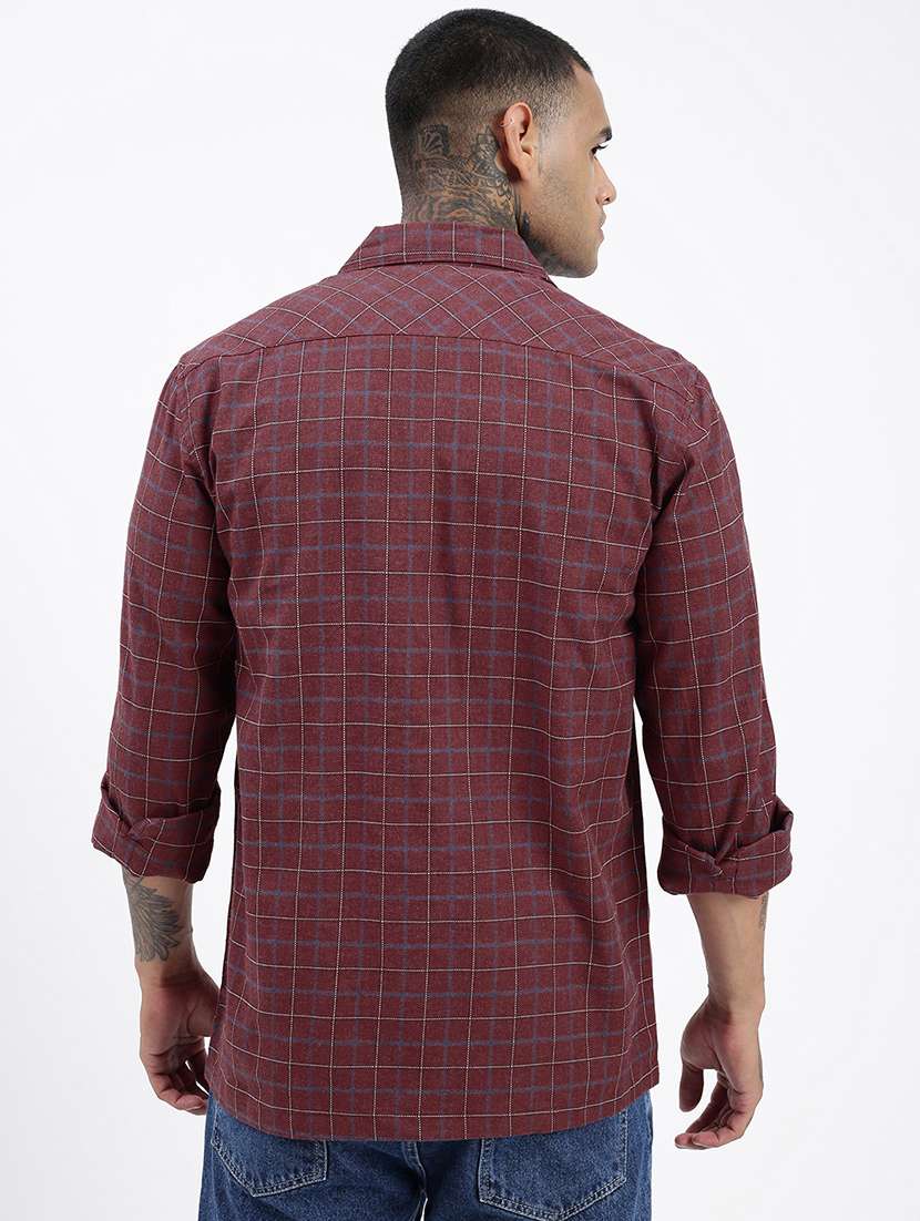 men long sleeves checkered casual shirt - 21597505 -  Standard Image - 3