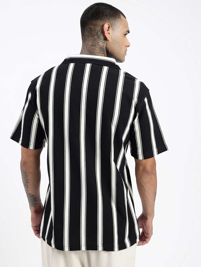 men loose fit striped cuban collar casual shirt - 21597515 -  Standard Image - 3