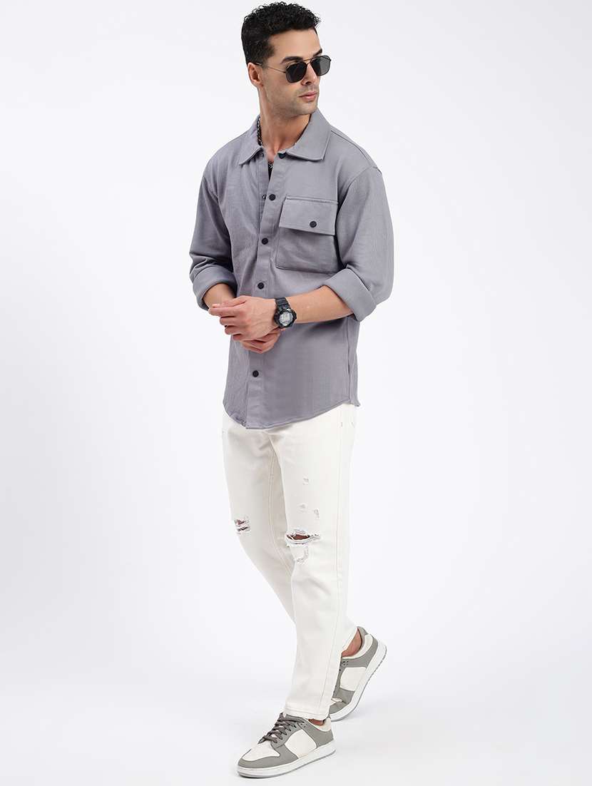 men regular fit solid casual shirt with single pocket - 21597523 -  Standard Image - 5