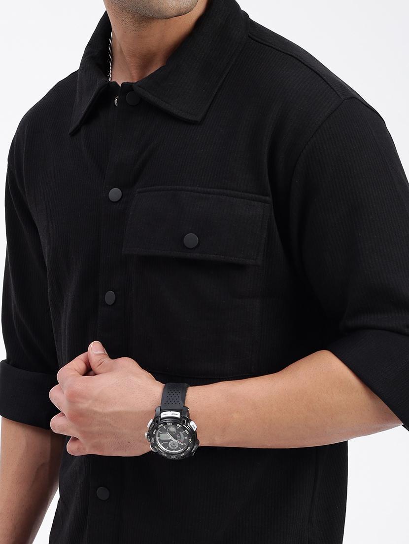 men regular fit solid casual shirt with single pocket - 21597524 - Standard Image - 5