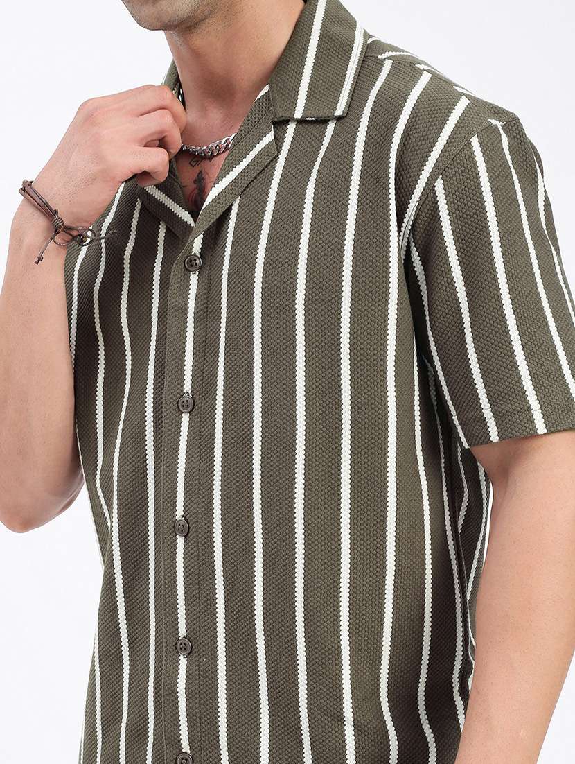 men loose fit striped cuban collar casual shirt - 21597527 -  Standard Image - 5