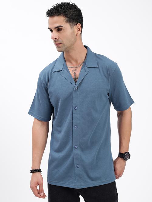 men loose fit solid cuban collar casual shirt - 21597538 - Standard Image - 0