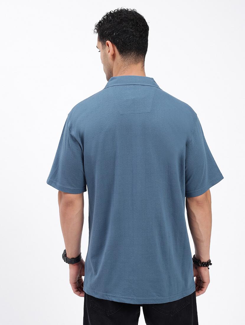 men loose fit solid cuban collar casual shirt - 21597538 - Standard Image - 3