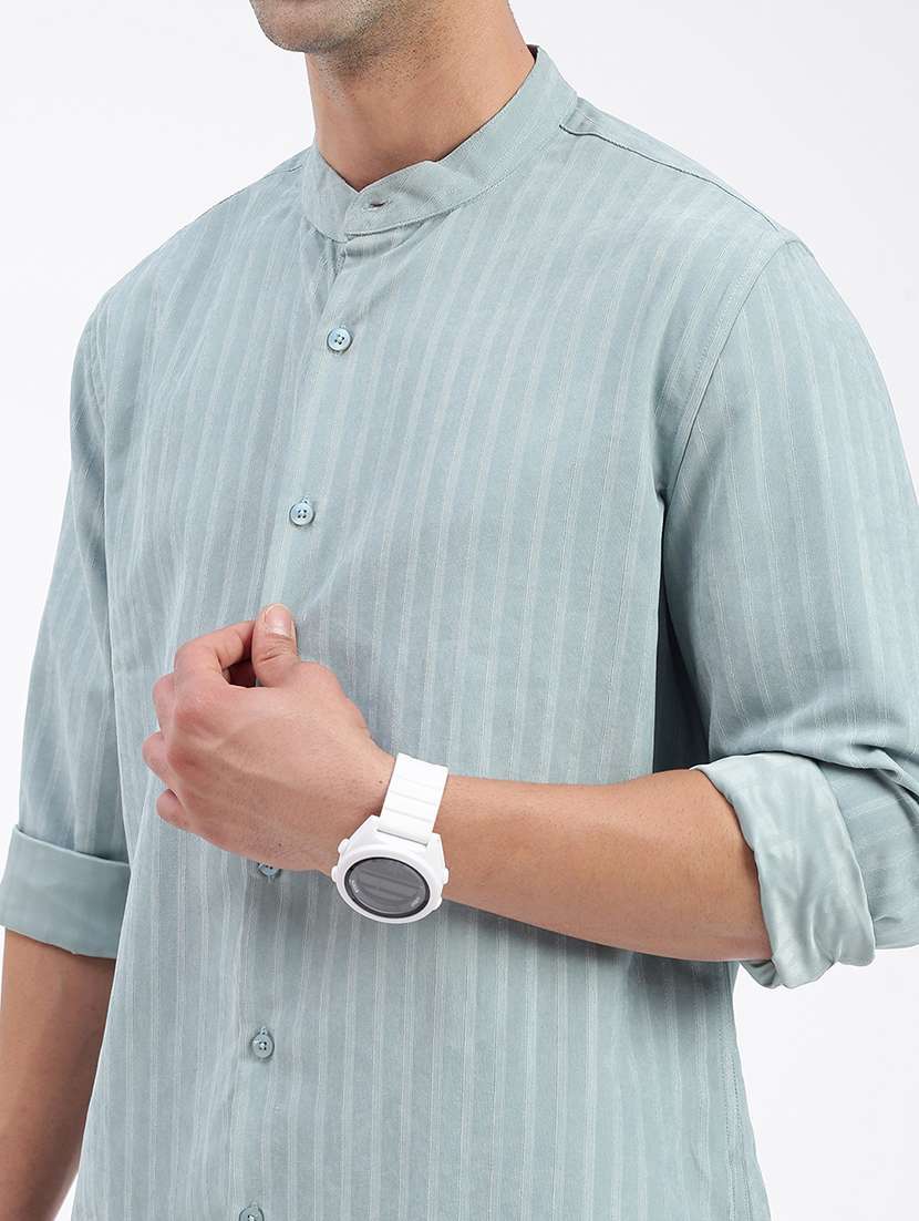 men regular fit striped mandarin neck casual shirt - 21597550 -  Standard Image - 5