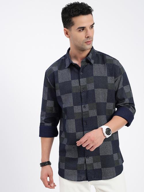 men regular fit geometric long sleeve casual shirt - 21597552 - Standard Image - 0