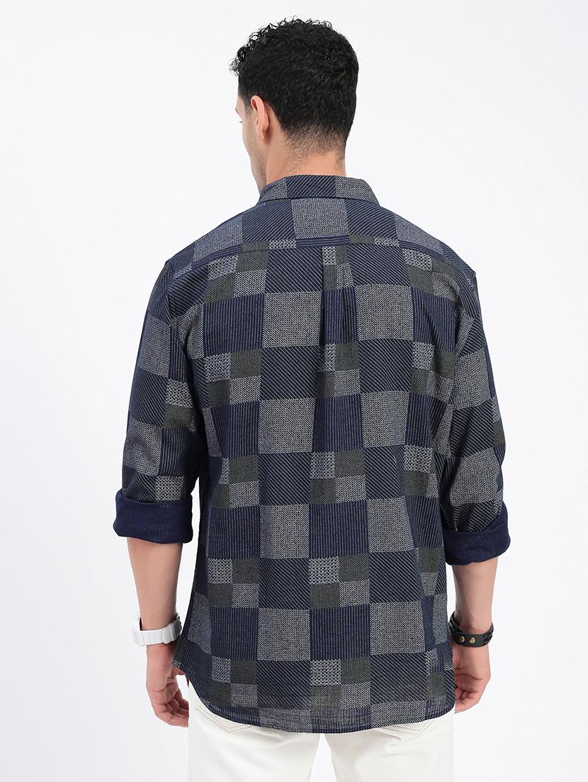 men regular fit geometric long sleeve casual shirt - 21597552 - Standard Image - 3