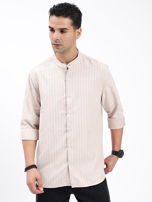 men regular fit striped mandarin neck casual shirt - 21597554 -  Standard Image - 0