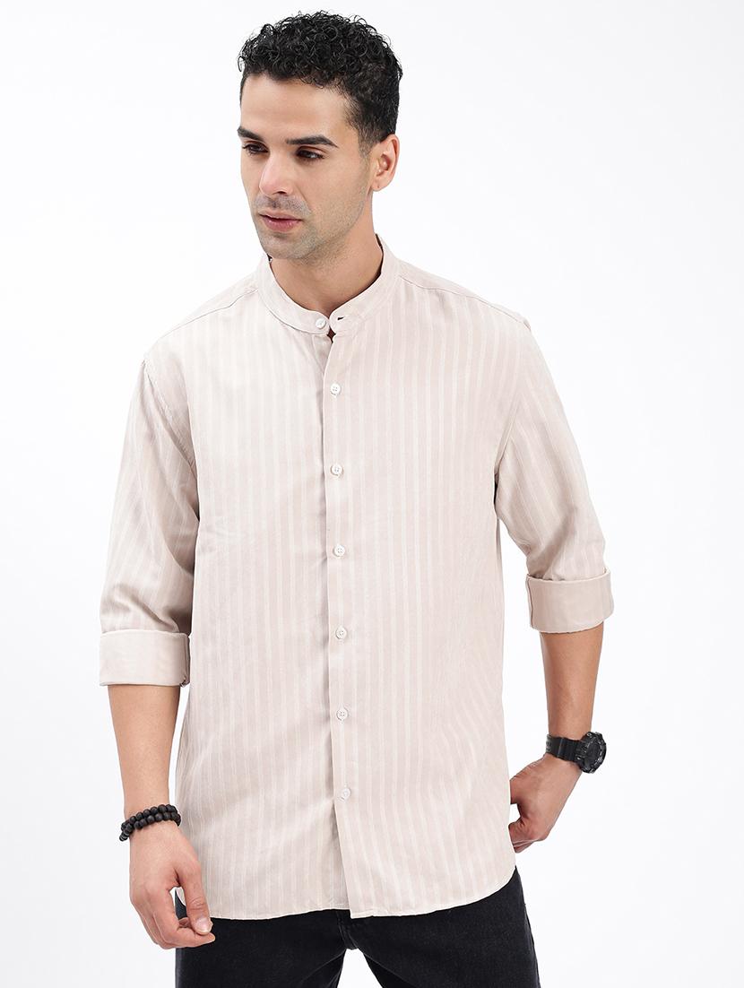 men regular fit striped mandarin neck casual shirt - 21597554 -  Zoom Image - 0