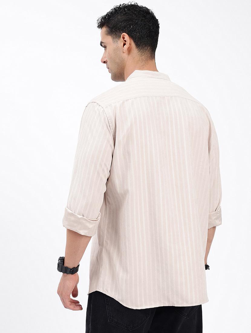 men regular fit striped mandarin neck casual shirt - 21597554 - Standard Image - 3