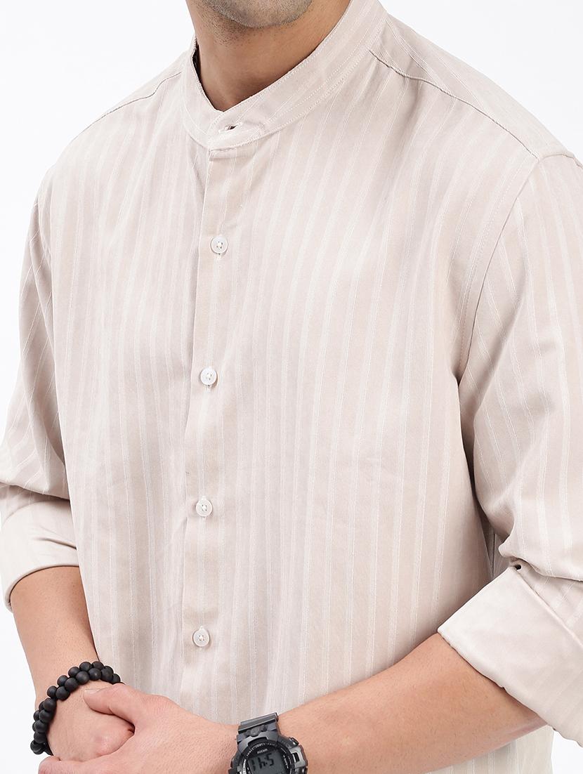 men regular fit striped mandarin neck casual shirt - 21597554 - Standard Image - 5