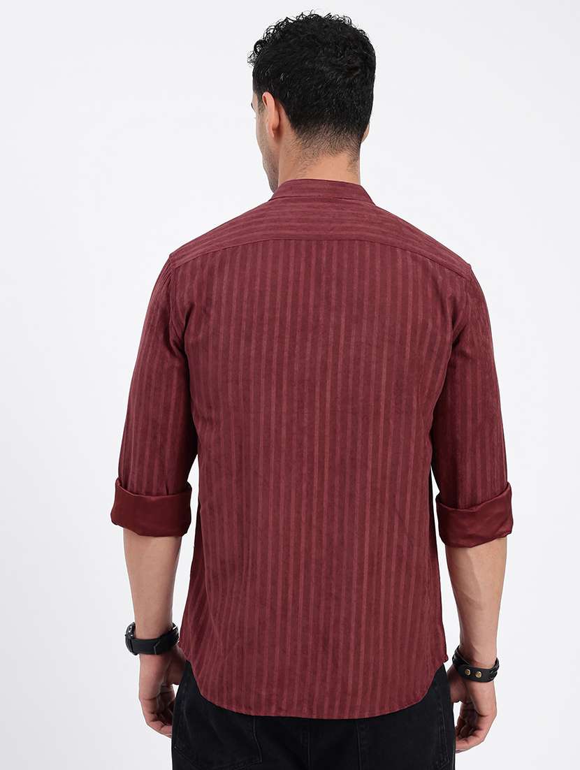 men regular fit striped mandarin neck casual shirt - 21597555 -  Standard Image - 3