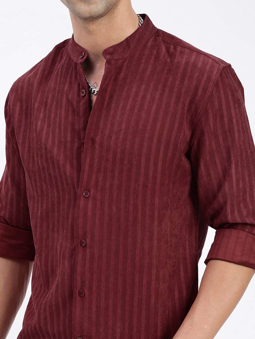 men regular fit striped mandarin neck casual shirt - 21597555 -  Standard Image - 5