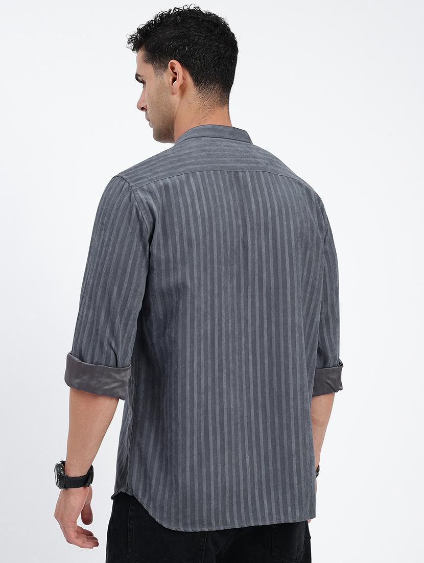 men regular fit striped mandarin neck casual shirt - 21597559 - Standard Image - 3