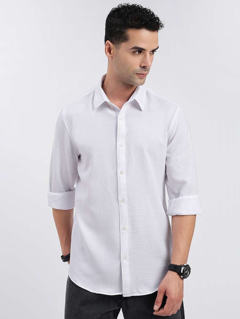 men regular fit solid long sleeve casual shirt - 21597572 -  Zoom Image - 0