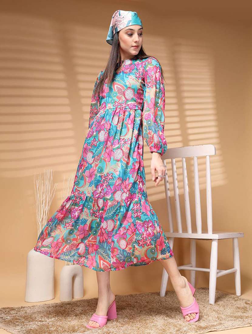 women green printed tiered dress - 21597783 - Zoom Image - 0