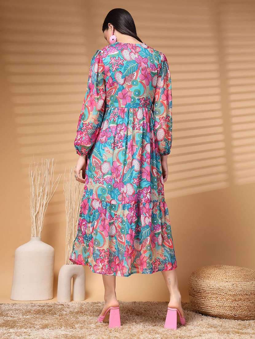 women green printed tiered dress - 21597783 - Standard Image - 3