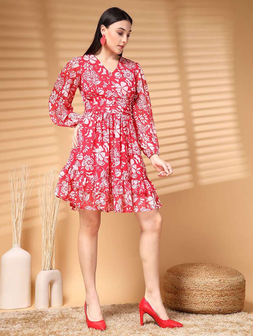 women printed long sleeves fit & flare dress - 21597785 -  Standard Image - 3