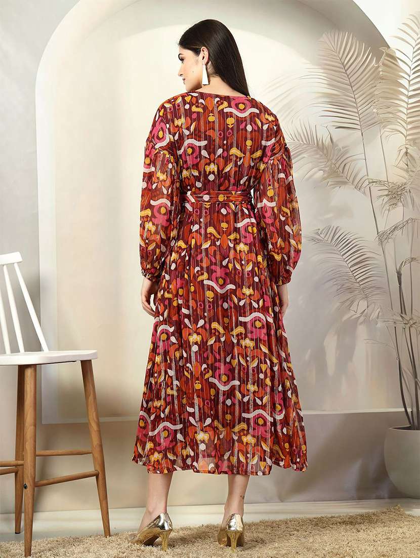 women maroon printed a-line dress - 21597789 -  Standard Image - 3