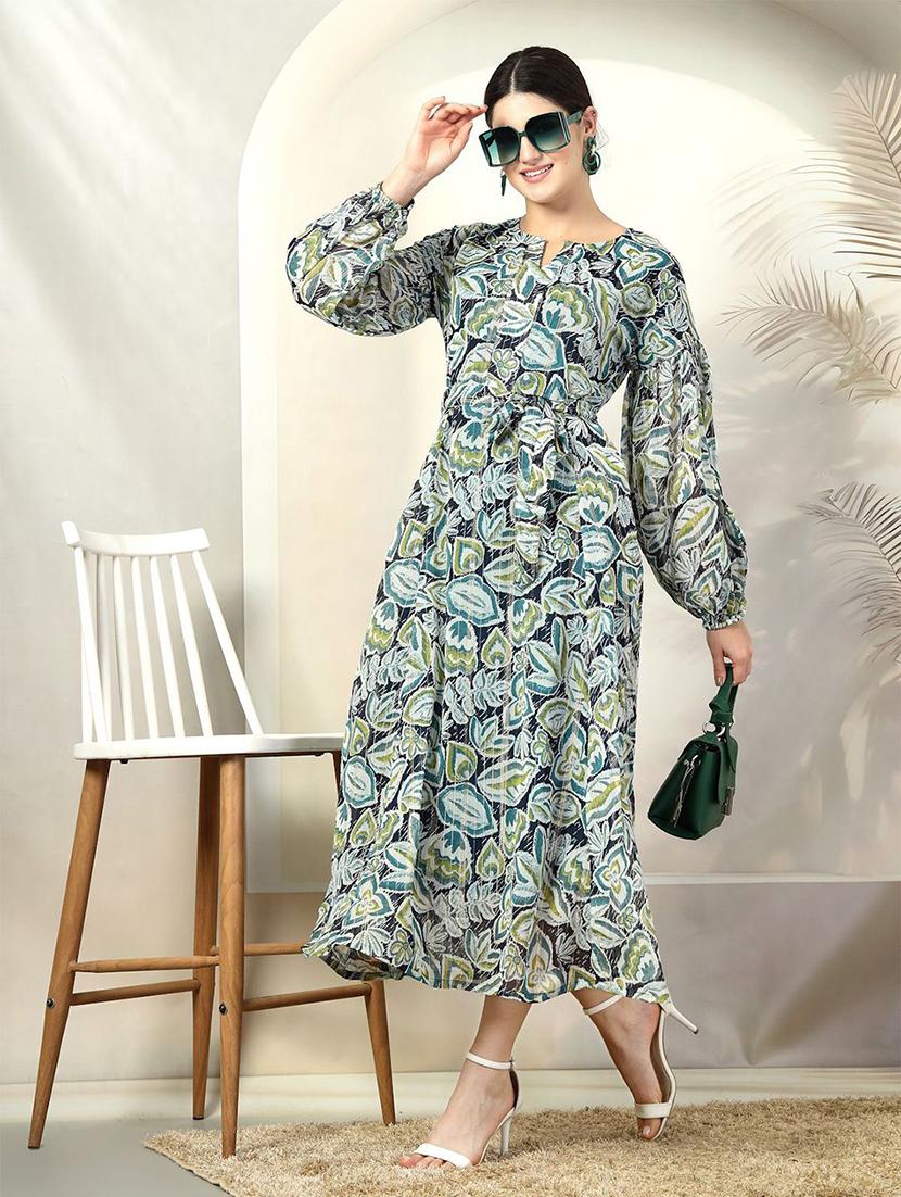 women green printed a-line dress - 21597791 -  Zoom Image - 0