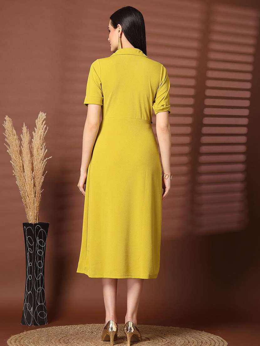 women yellow solid a-line dress - 21597824 -  Standard Image - 3