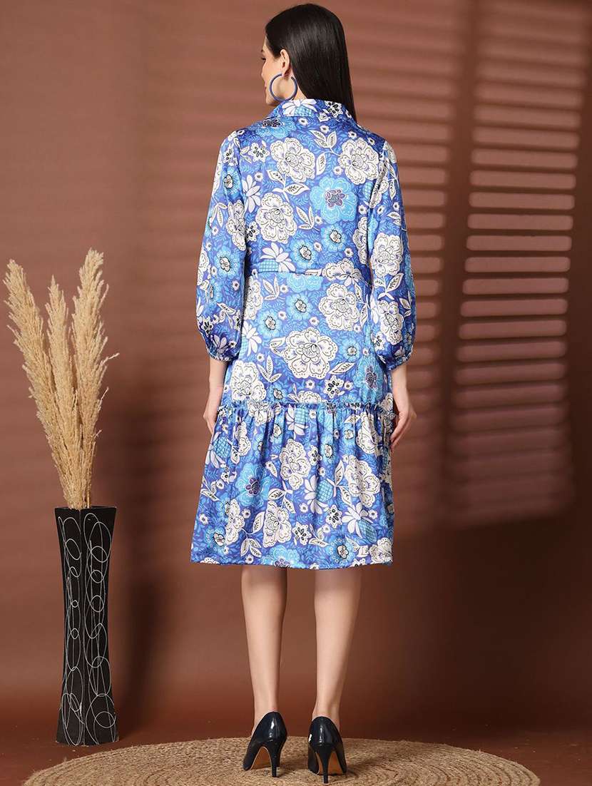 women blue floral printed tiered dress - 21597825 -  Standard Image - 3