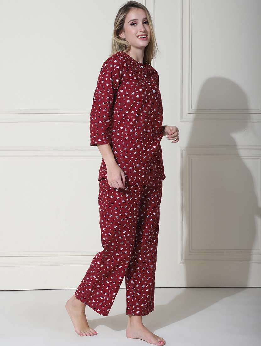 women floral printed top & pyjama nightwear set - 21597887 -  Standard Image - 3