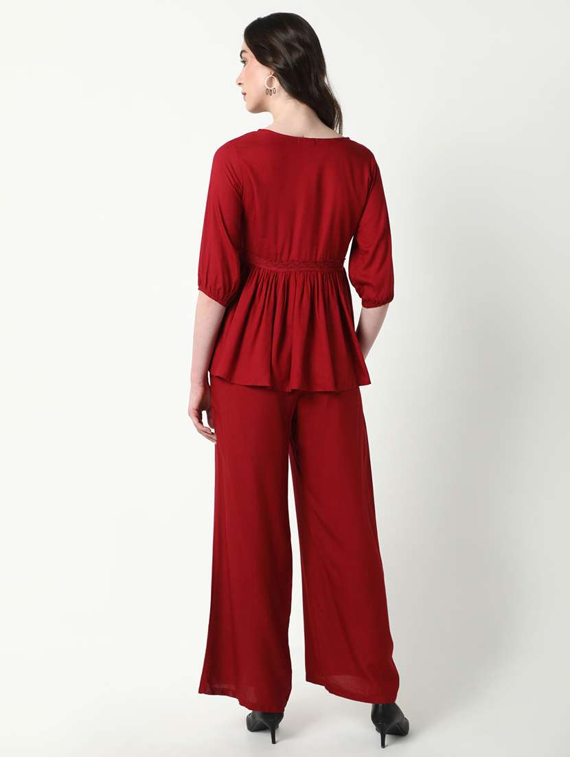 women solid top and trouser co-ords  set - 21597971 -  Standard Image - 3