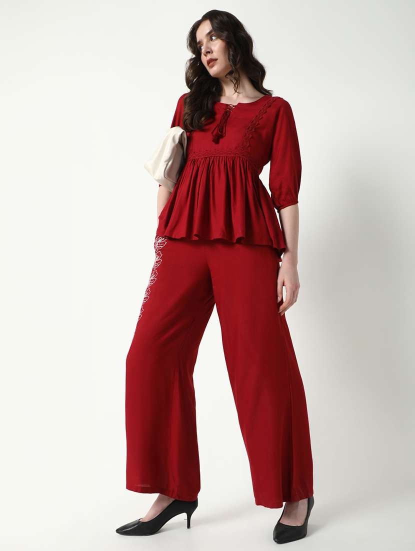 women solid top and trouser co-ords  set - 21597971 -  Standard Image - 5